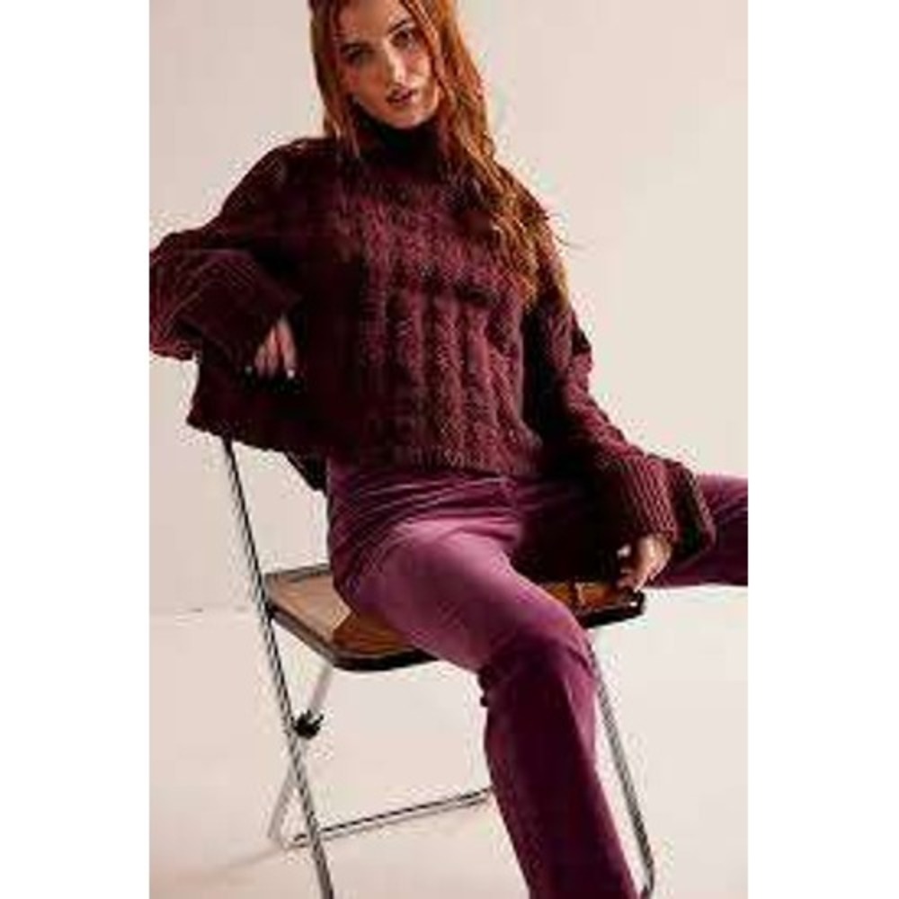 free people sweater burgundy heavy funnel neck textured cool weather pullover md